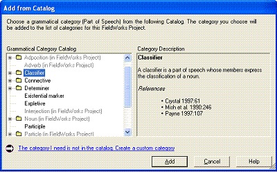 Screenshot of GramCatDialog view