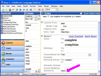 Screenshot of Lexical Relation Dialog