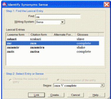 Screenshot of Lexical Relation Dialog