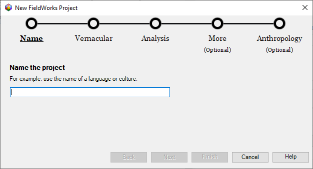 Image of "New FieldWorks Project" dialog box.