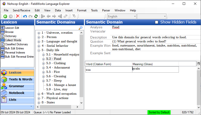 Image of FieldWorks "Collect Words" view