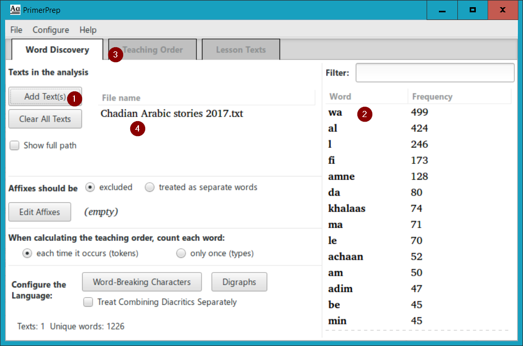 Word Discovery tab