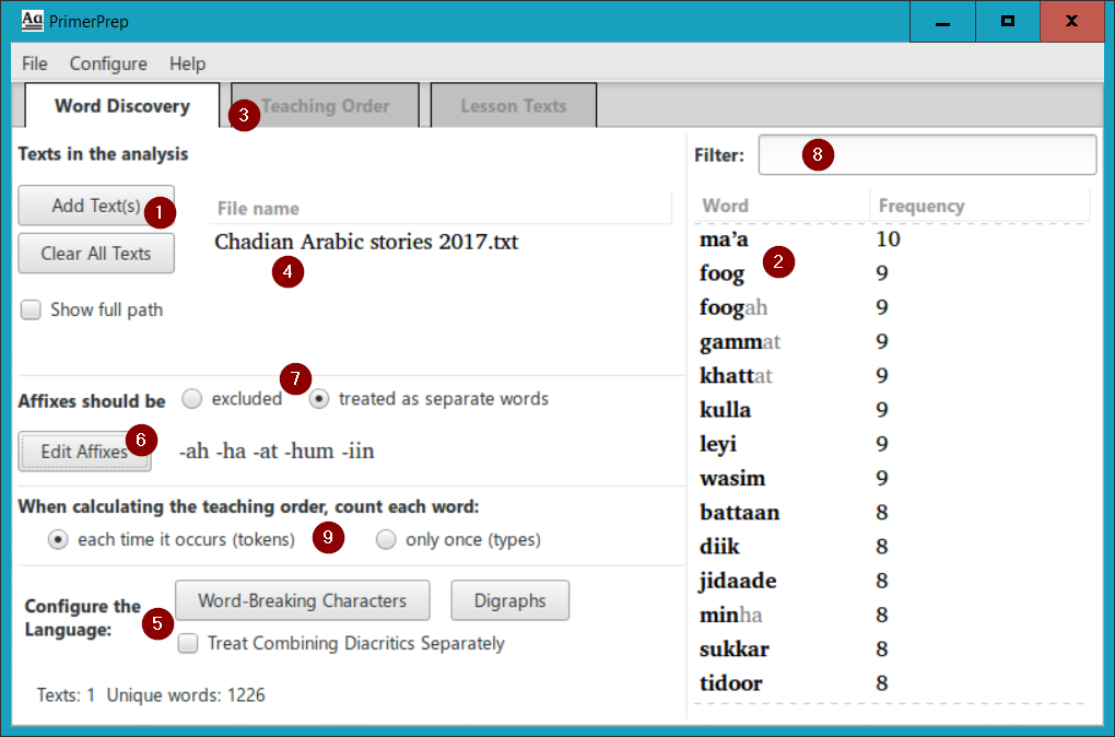Word Discovery tab