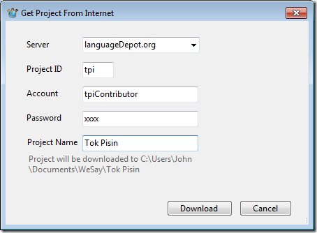 Get Project from Internet dialog box