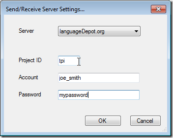 Send/Receive Server Settings dialog box