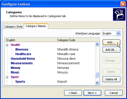 Configure Lexicon Wizard: Categories & Semantic Domains