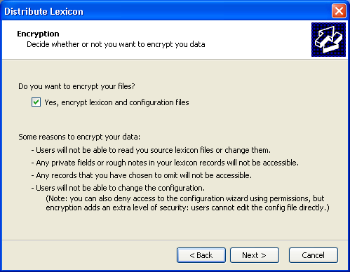 Distribute Lexicon Wizard: Encryption