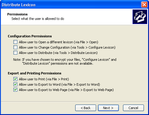 Distribute Lexicon Wizard: Permissions