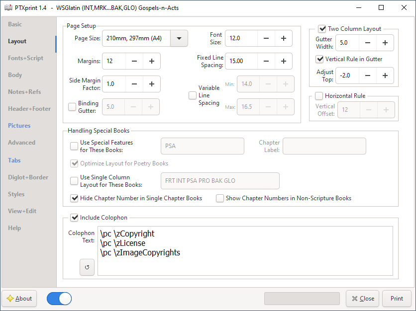 Advanced mode Layout tab