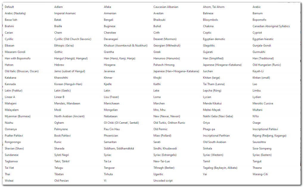 PTXprint supports a vast array of different scripts